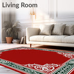Grand Red White Green Ornate Border Rug