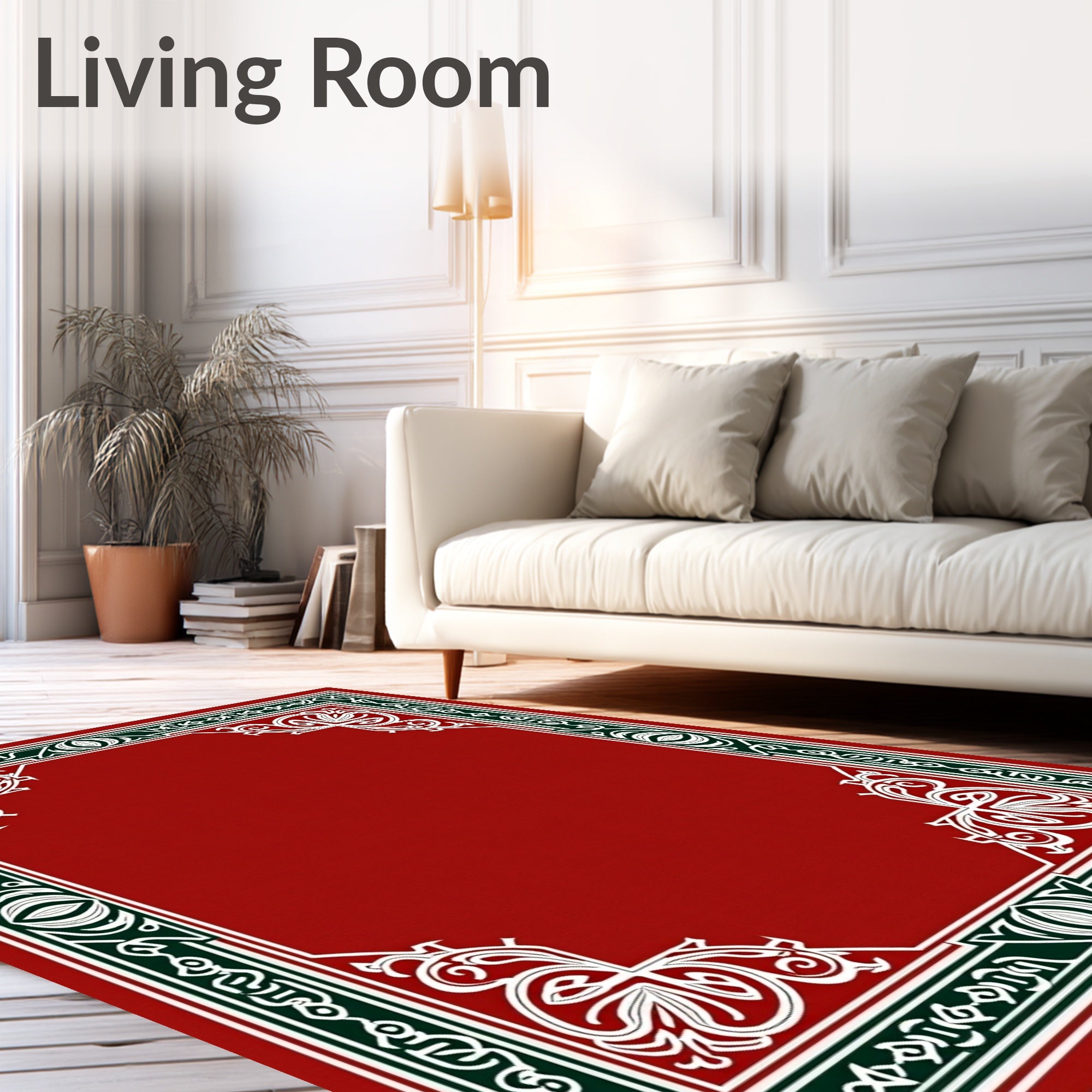 Grand Red White Green Ornate Border Rug