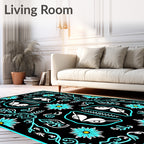 Vibrant Teal Floral Symmetry Rug