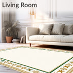 Gold Green Intricate Floral Border Rug