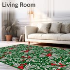 Festive Holly Berry Swirls Green Rug