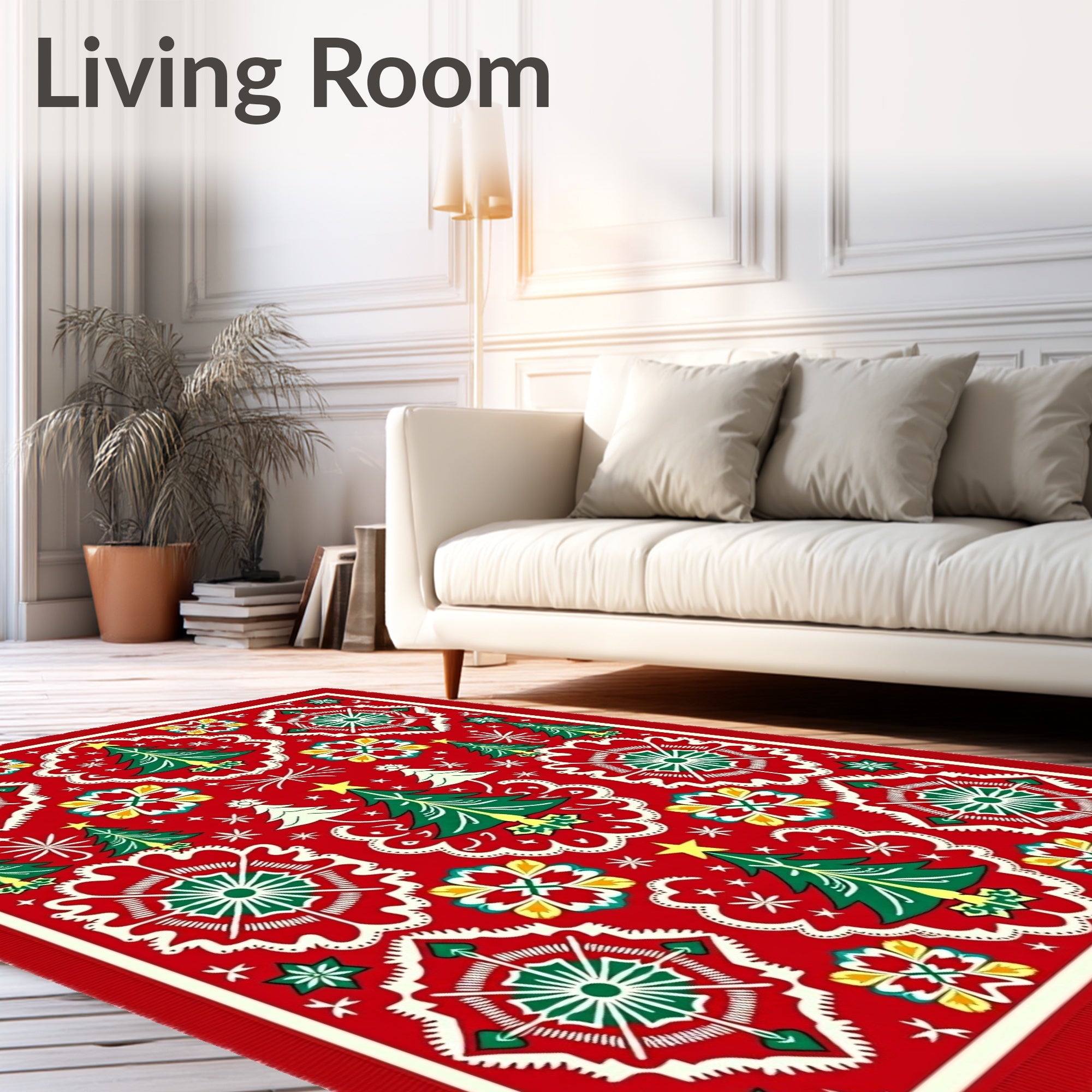 Crimson Evergreen Star Holiday Rug