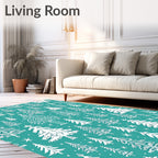 Aqua White Silhouette Evergreen Forest Rug