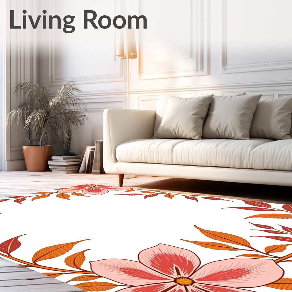 Coral Pink Floral Autumn Leaf Vine Rug