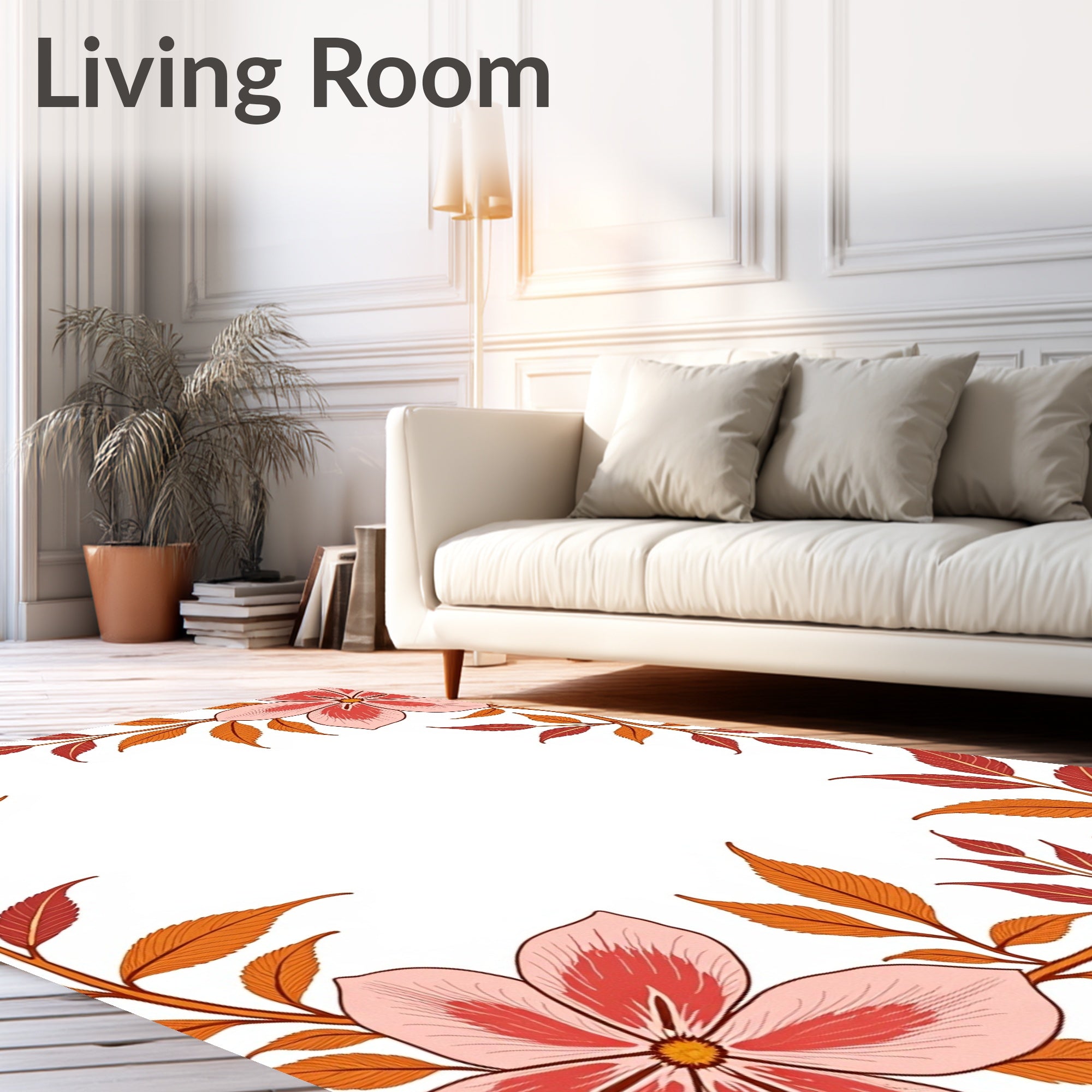 Coral Pink Floral Autumn Leaf Vine Rug