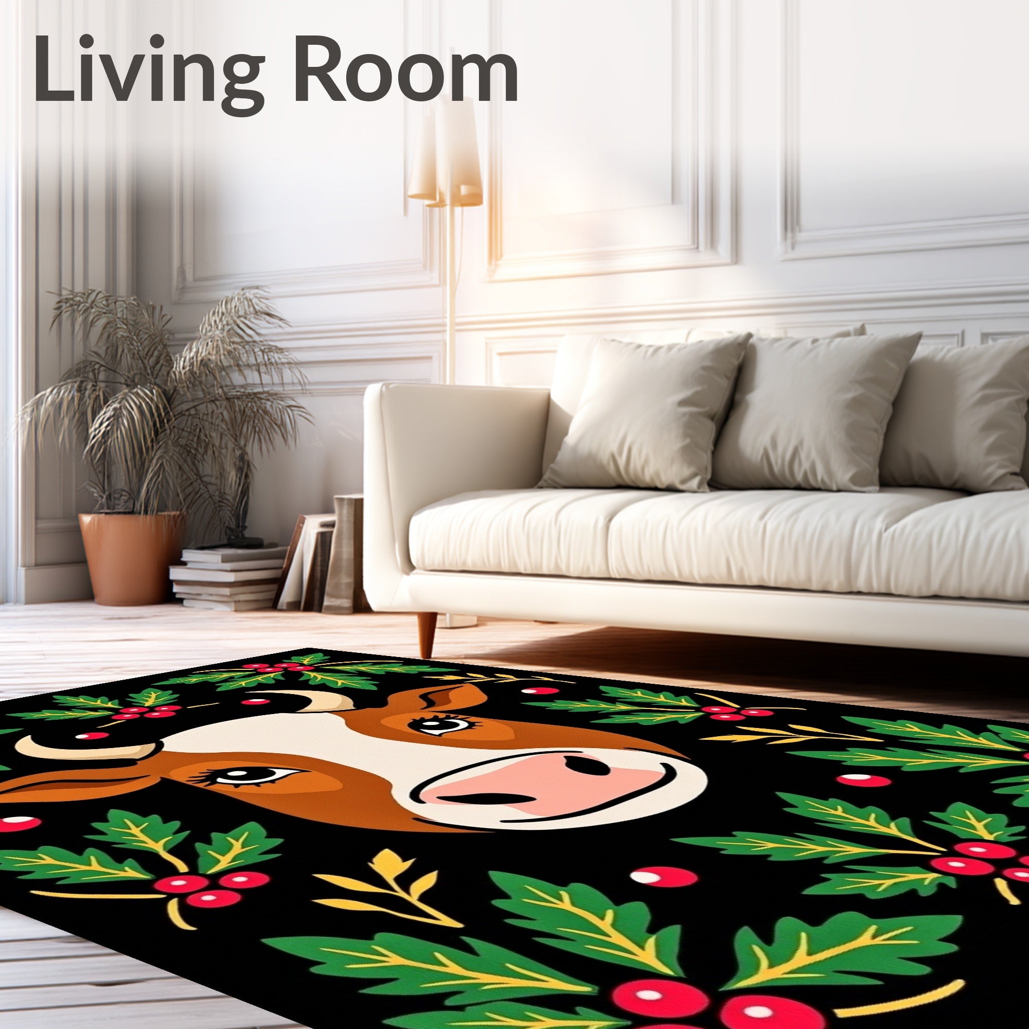 Festive Cow Holly Berry Garland Rug