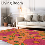 Vibrant Pink Orange Floral Garden Rug