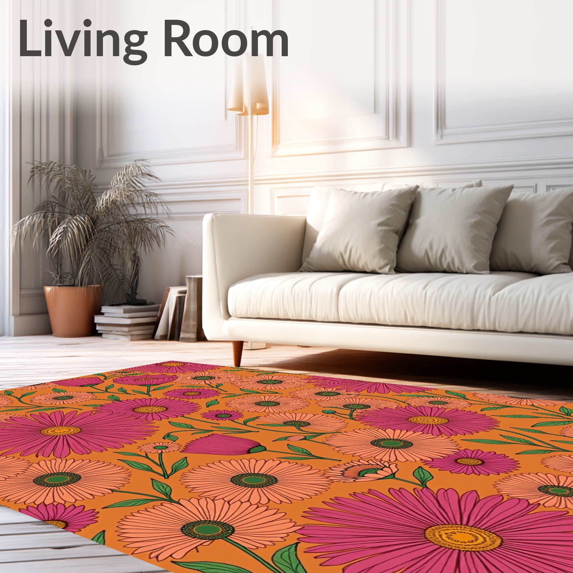 Vibrant Pink Orange Floral Garden Rug