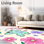 Playful Frog Surrounded by Pink Flowers Rug