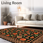 Black Orange Floral Garden Border Rug