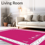 Pink White Folk Art Trees Border Rug
