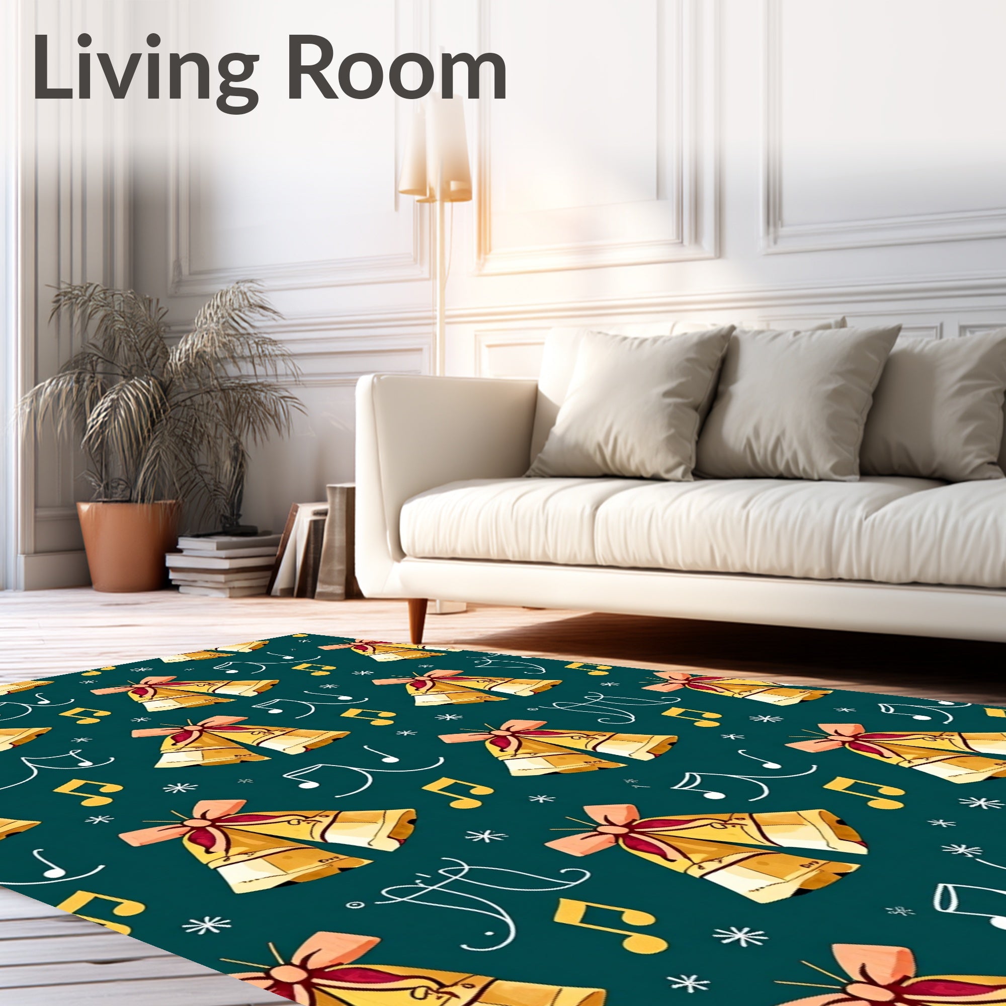 Golden Bells Music Notes Christmas Rug