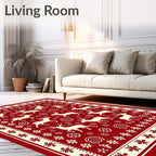 Red Deer and Floral Folk Art Rug
