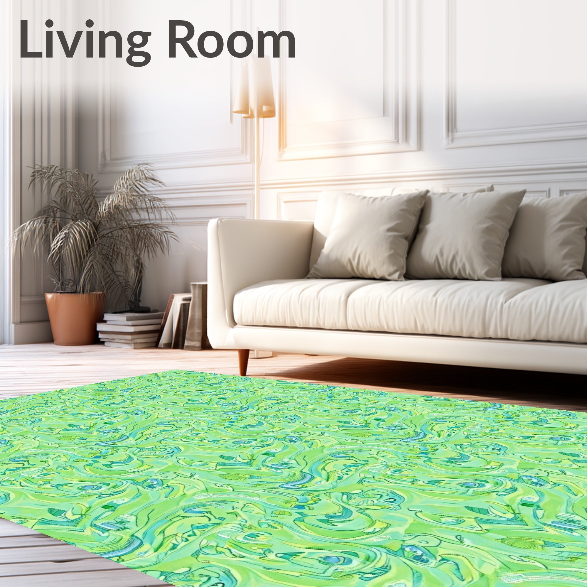 Lush Lime Green Swirl Abstract Rug