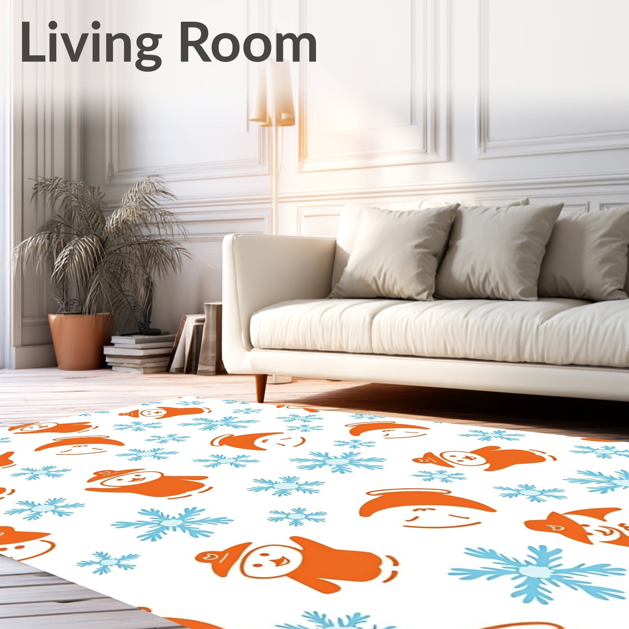 Orange Snowman Blue Snowflake Collage Rug