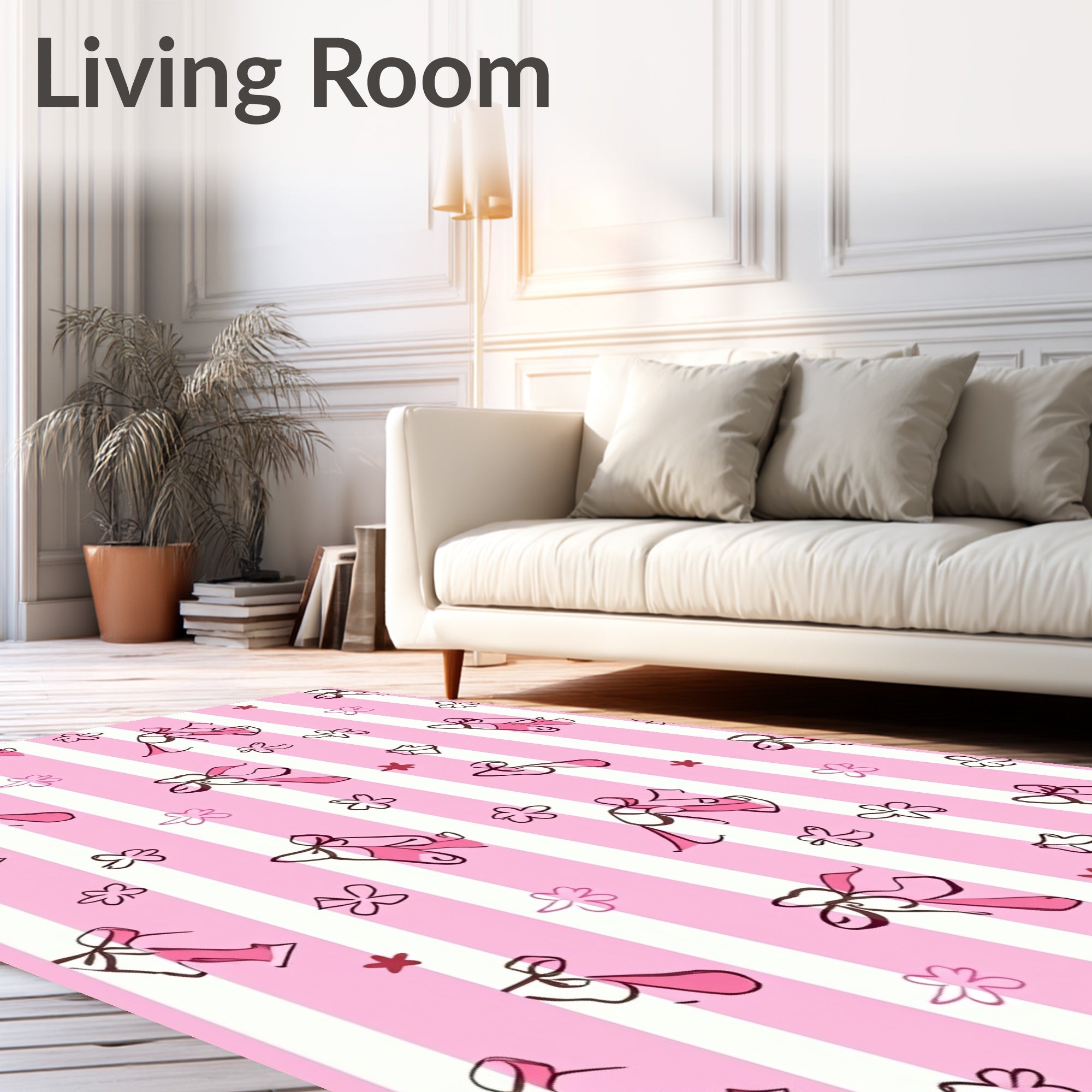 Pink Striped Ballet Slippers Floral Rug