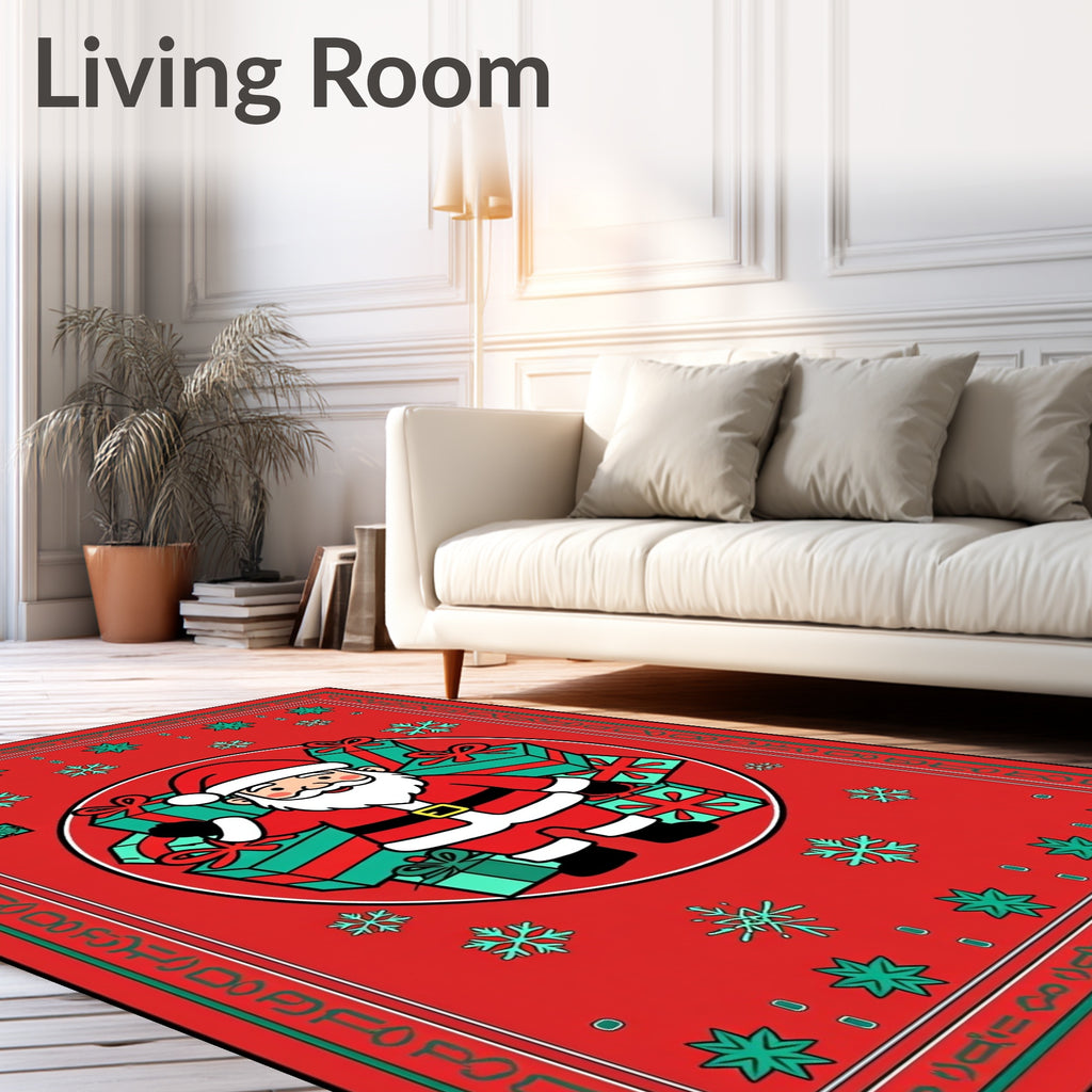Cheerful Santa Gifts Snowflakes Red Rug