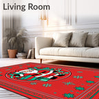Cheerful Santa Gifts Snowflakes Red Rug