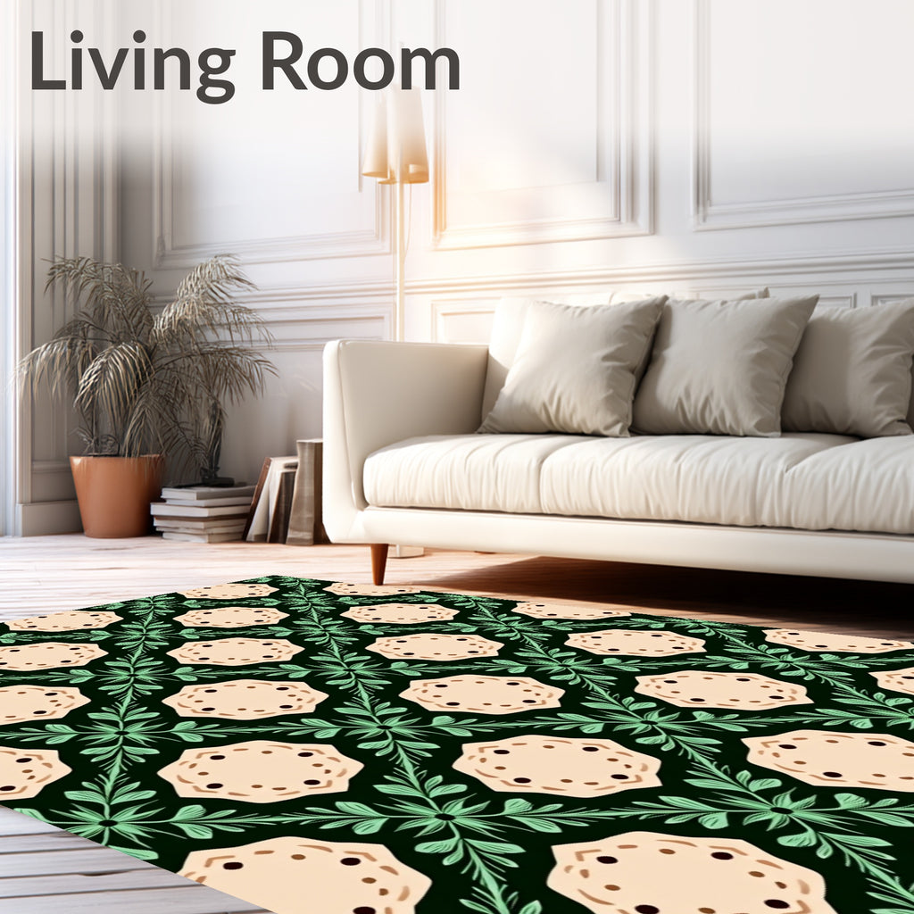 Pale Pink Floral Geometric Green Accents Rug