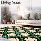 Pale Pink Floral Geometric Green Accents Rug