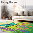 Whimsical Blue Dragonfly Meadow Garden Rug