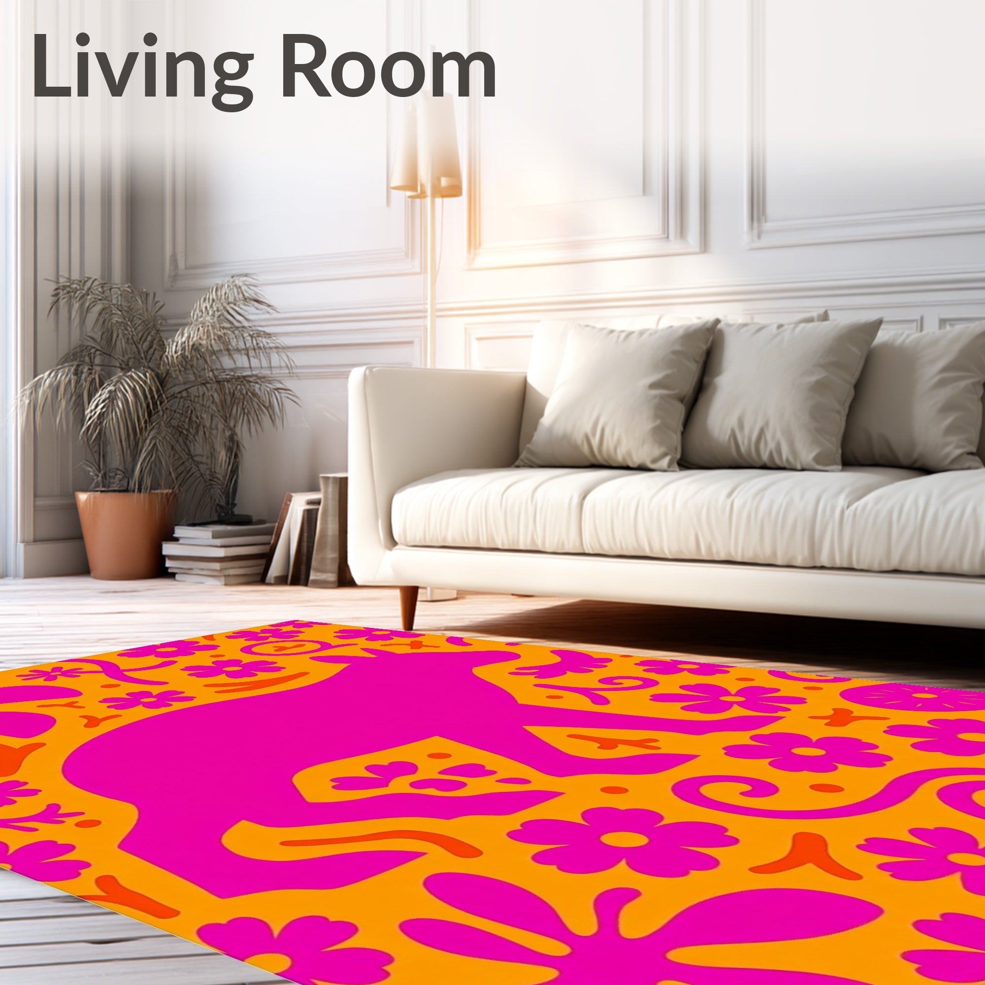 Vibrant Pink Llama Floral Whimsical Rug