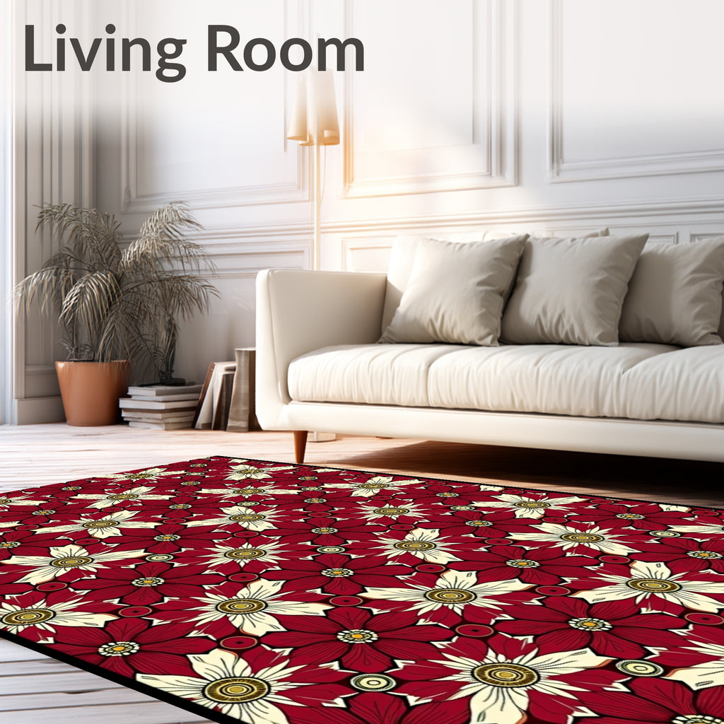 Deep Red Floral Sunburst Arrangement Rug