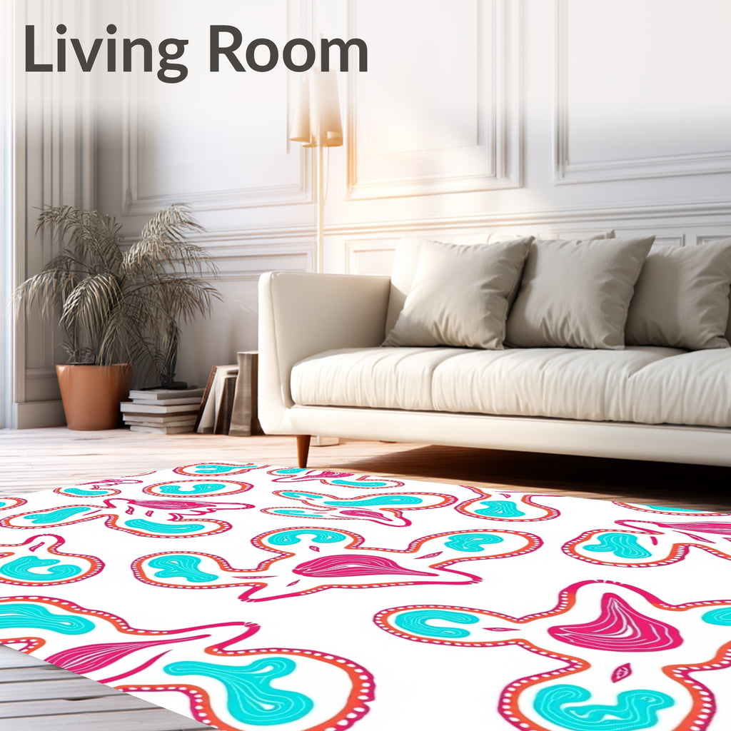 Pink Teal Organic Amoeba Whimsical Rug