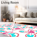 Pink Teal Organic Amoeba Whimsical Rug