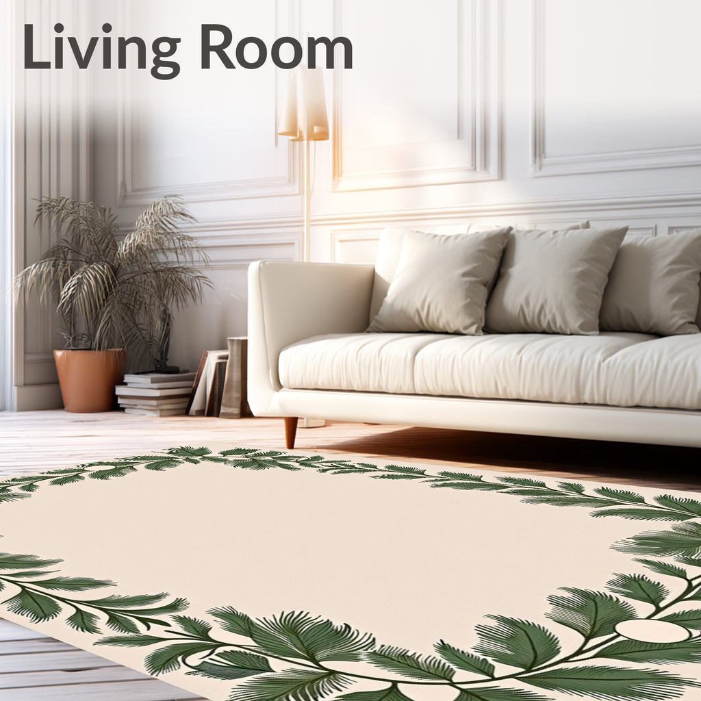 Deep Green Fern Border Rug
