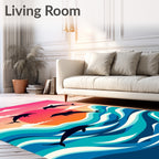 Sunset Dolphins Aquatic Sunset Scene Rug