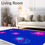 Vibrant Blue Space Jellyfish Bloom Rug