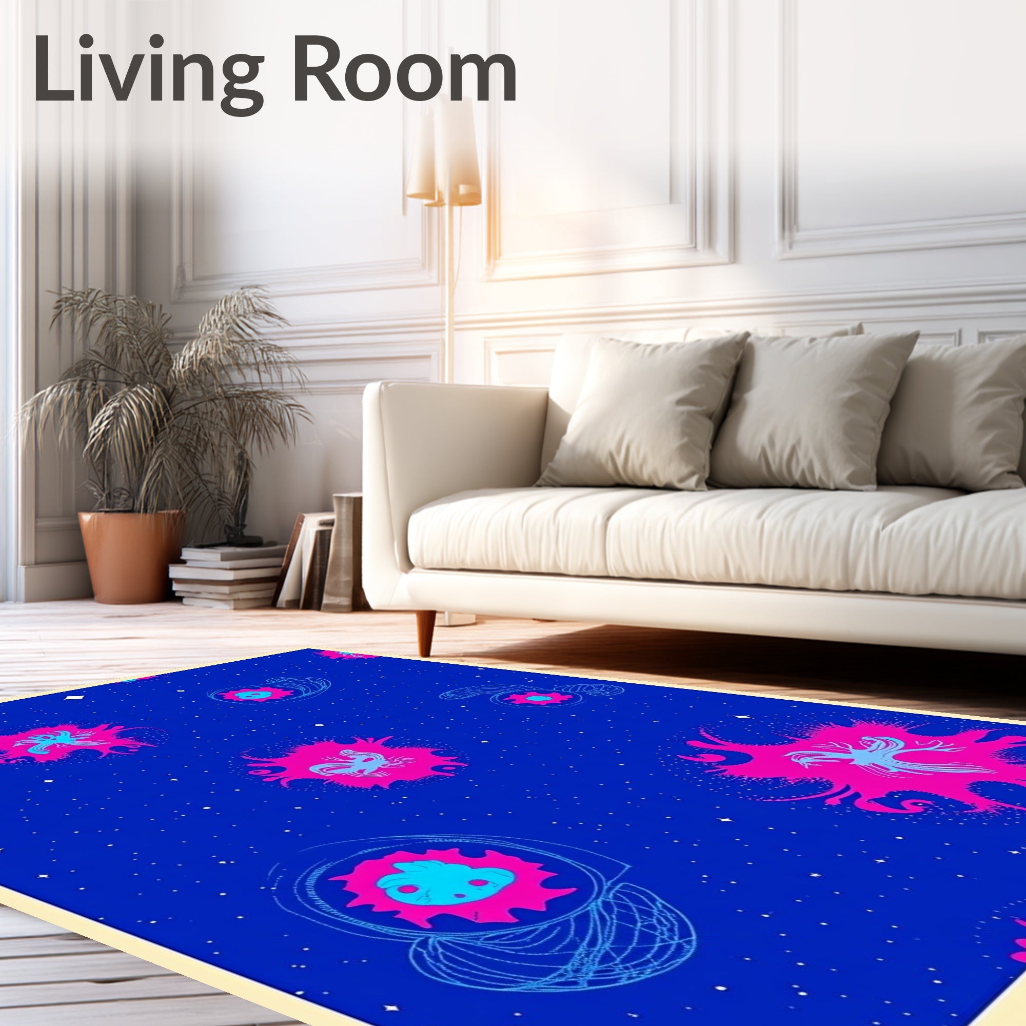 Vibrant Blue Space Jellyfish Bloom Rug