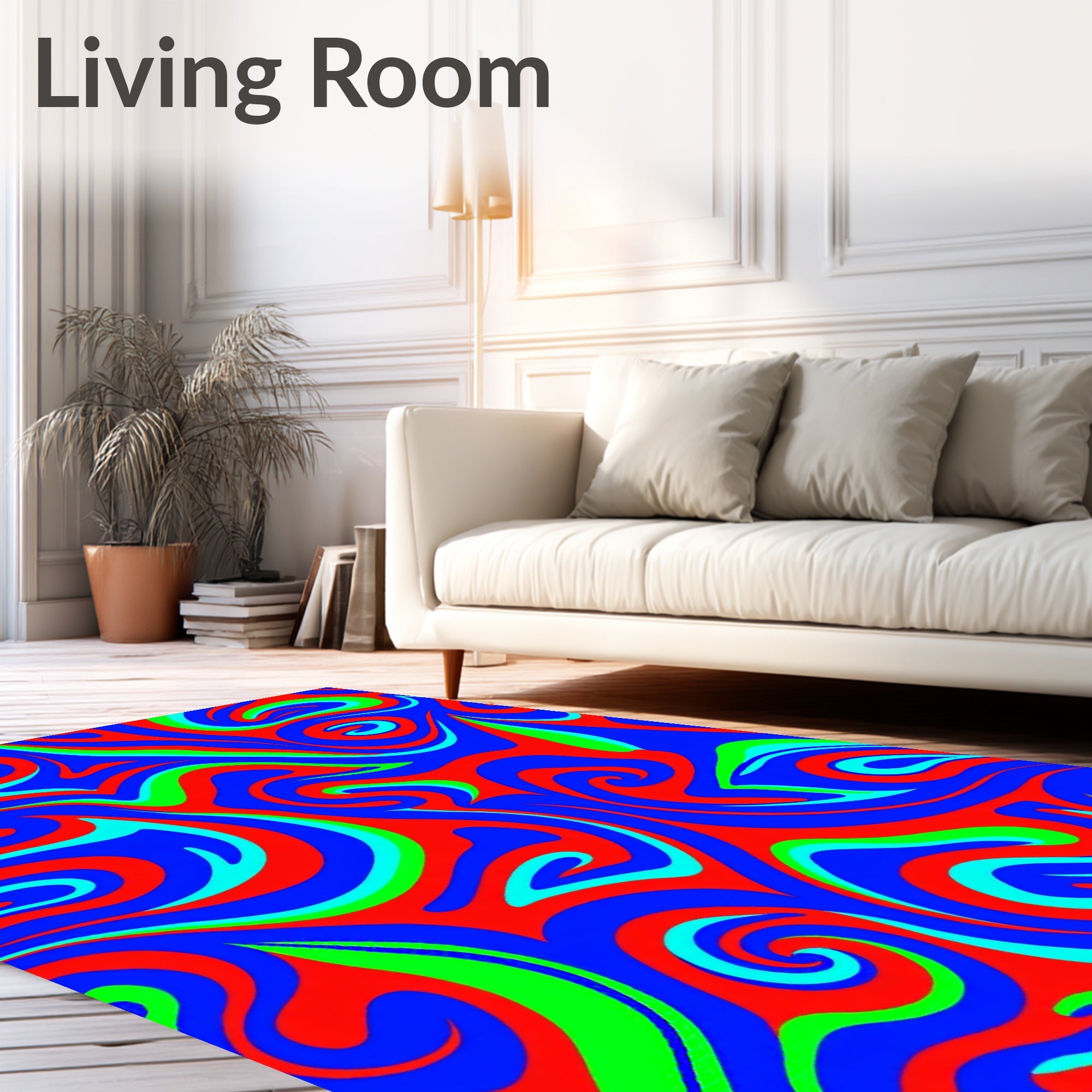 Vibrant Red Blue Green Swirl Rug