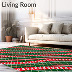 Dark Green Red White Diagonal Ribbon Plaid Rug