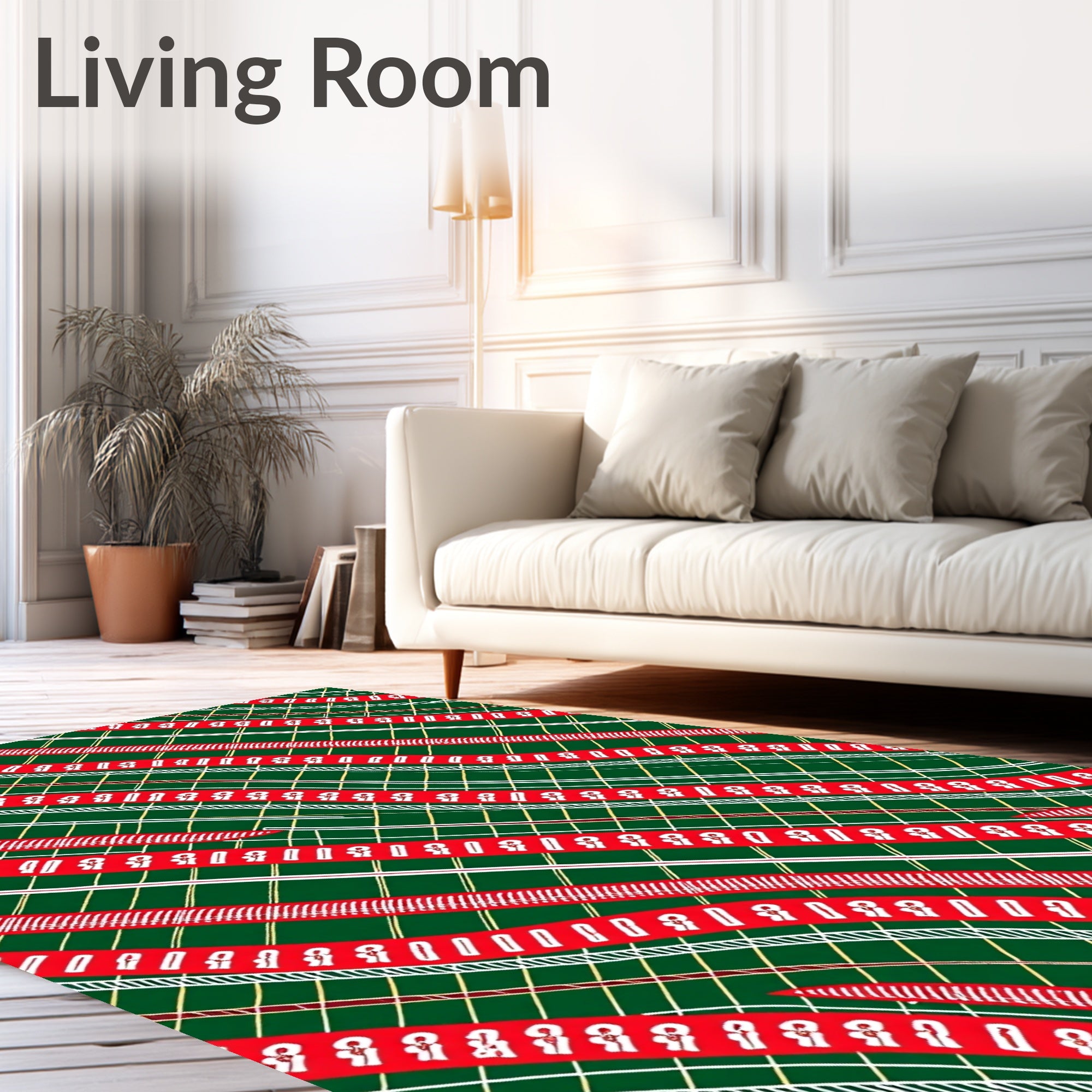 Dark Green Red White Diagonal Ribbon Plaid Rug