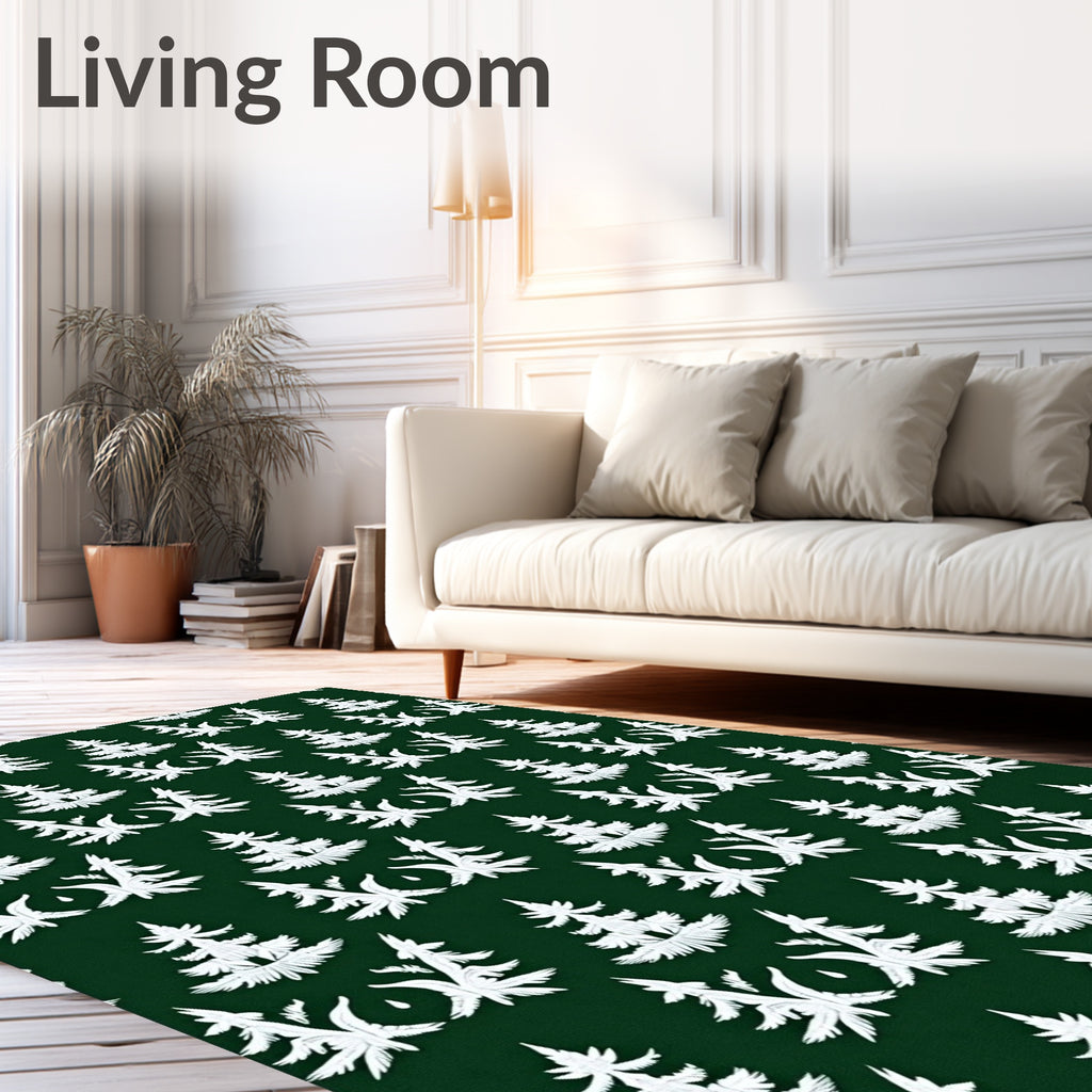 White Forest Symmetry Green Rug