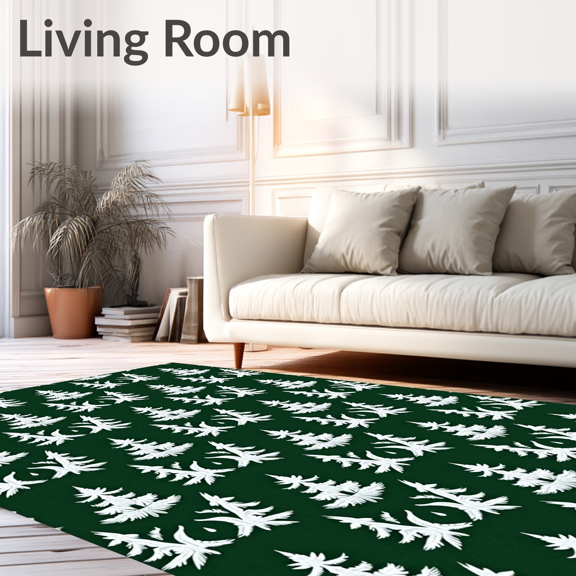 White Forest Symmetry Green Rug