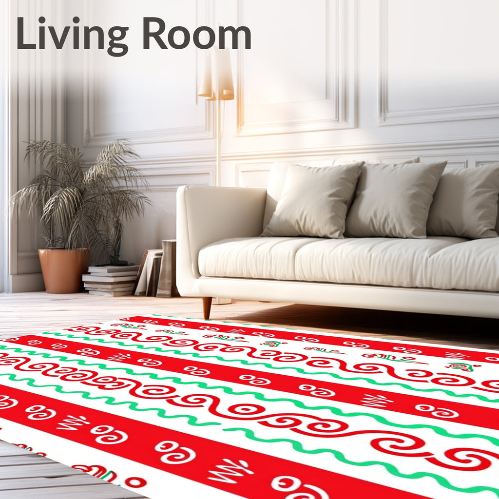 Red Green White Abstract Stripe Rug