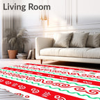 Red Green White Abstract Stripe Rug