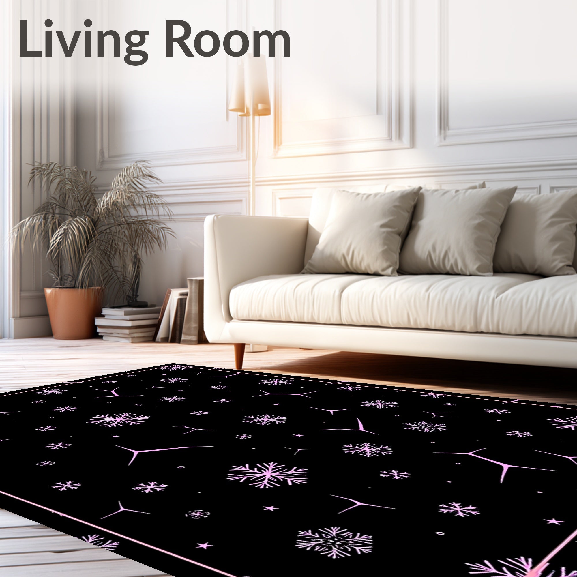 Pink Snowflake Starry Night Rug