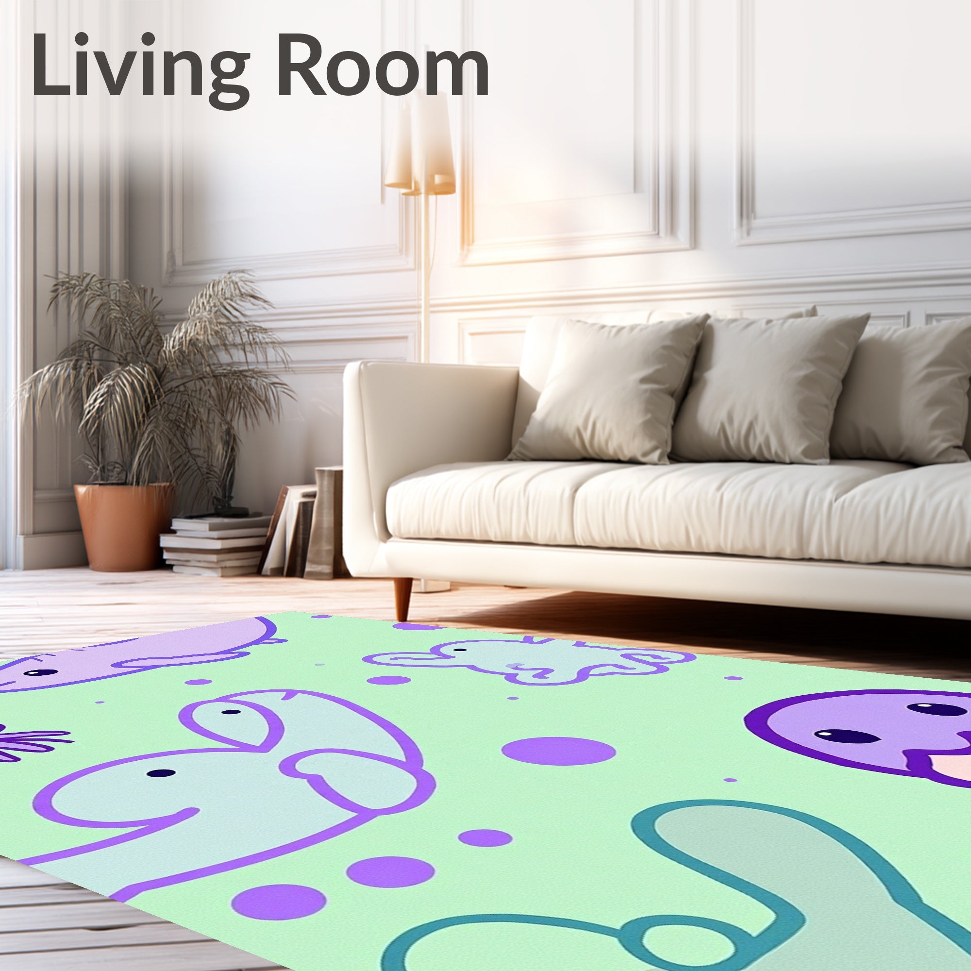 Lavender Blue Sea Creatures Gentle Waves Rug