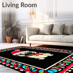 Festive Pug With Red Hat Border Rug
