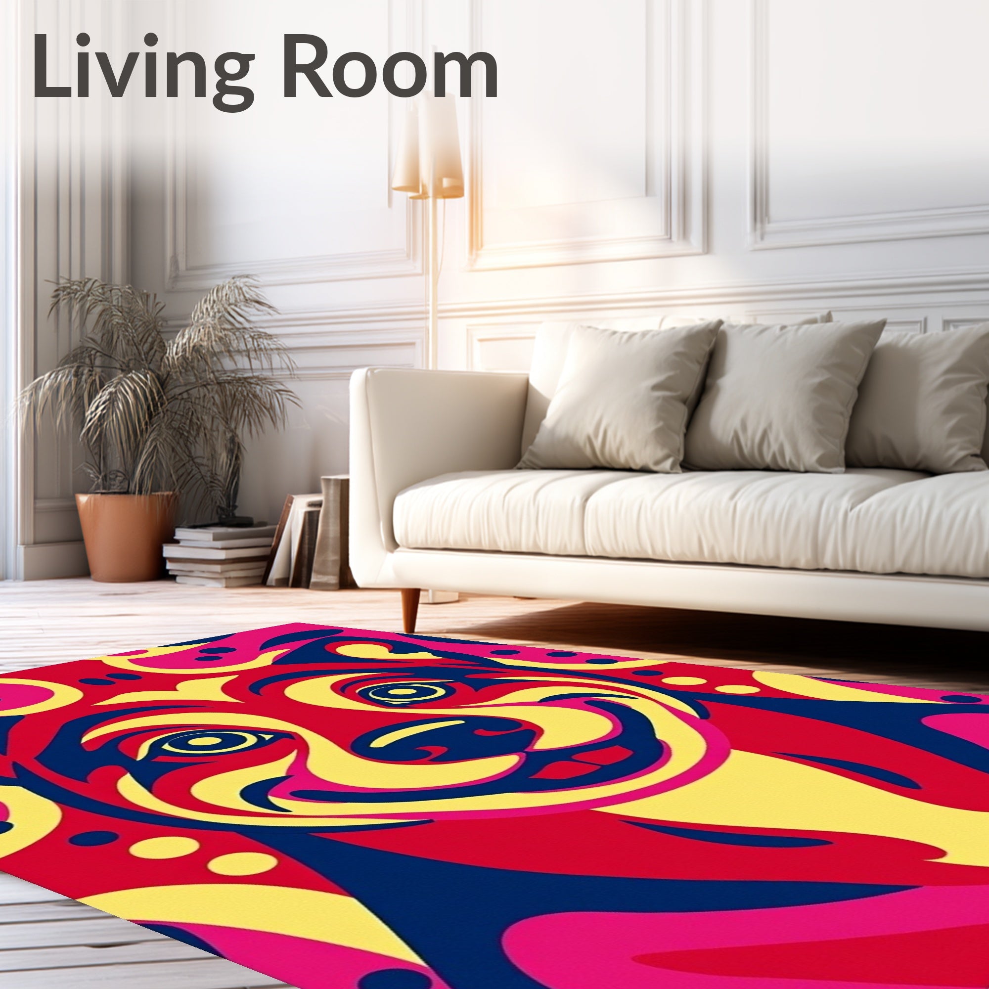 Vibrant Crimson Yellow Dog Face Rug