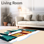 Cozy Yellow Cabin Winter Evergreen Forest Rug
