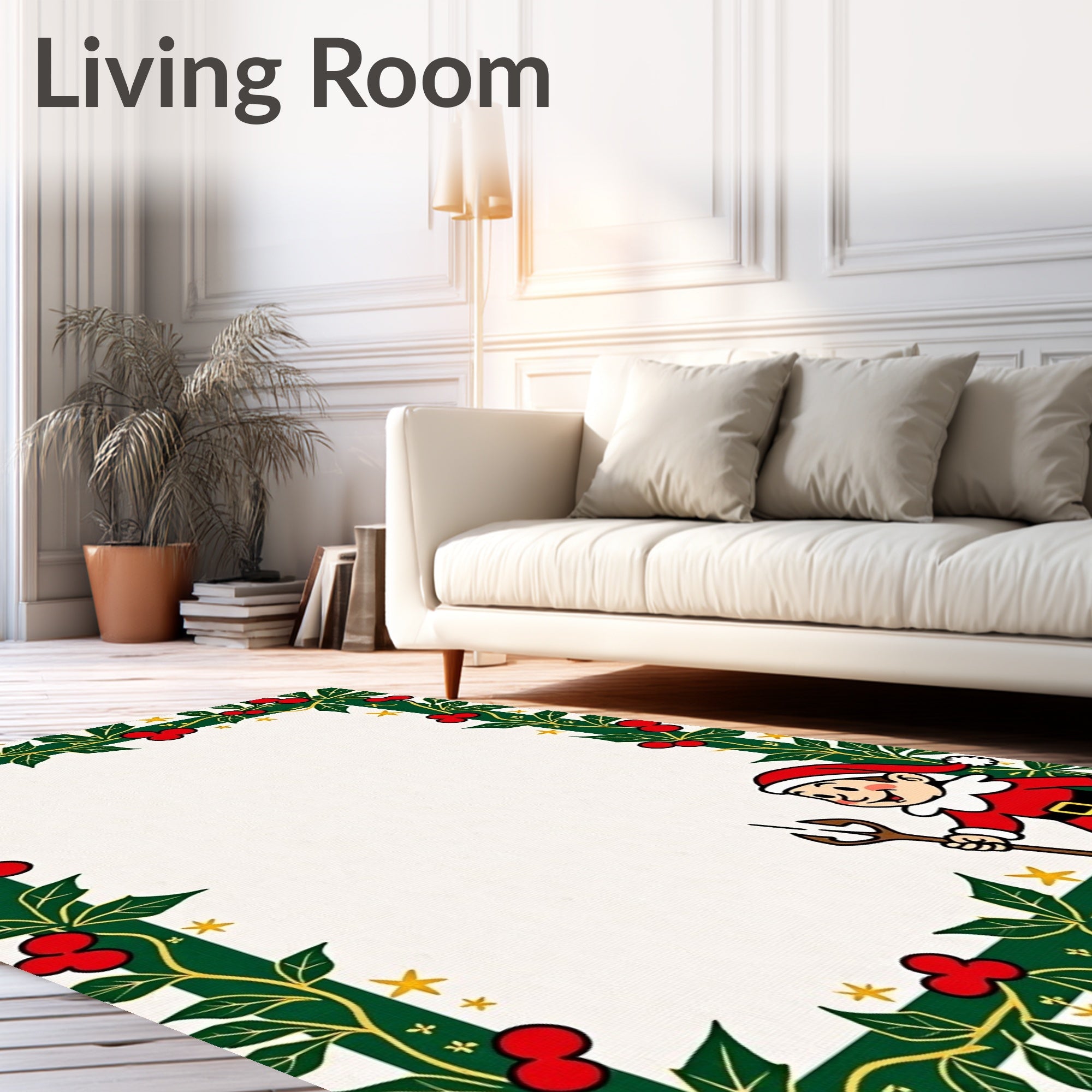 Christmas Holly Elf Border Rug
