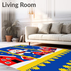 Whimsical Snow Village Santa Claus Stars Rug