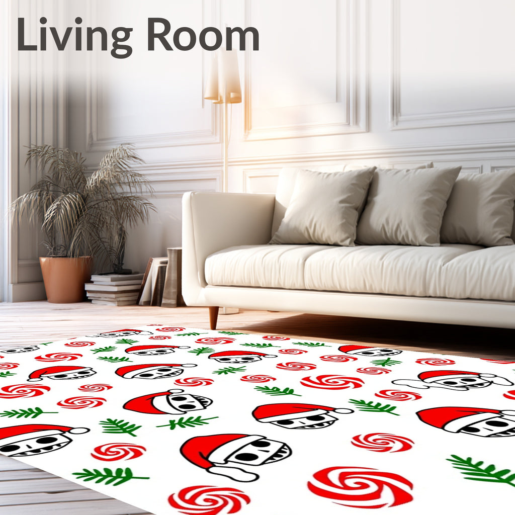 Festive Red Skulls Peppermint Sprigs Rug