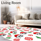 Festive Red Skulls Peppermint Sprigs Rug