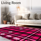 Hot Pink Black White Snowflake Plaid Rug